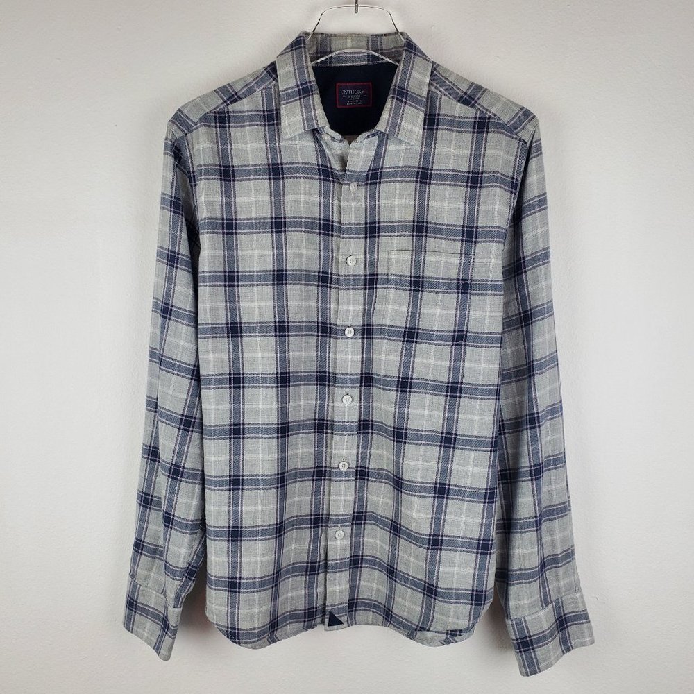 Untuckit plaid shirt grey red black men's M slim fit academia